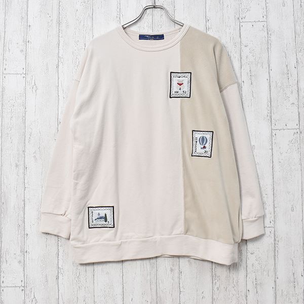 セール 登場から人気沸騰 裏毛 D.S.CLUB ボア 11 縦切り替えトレーナー(M 刺繍アップリケ トップス