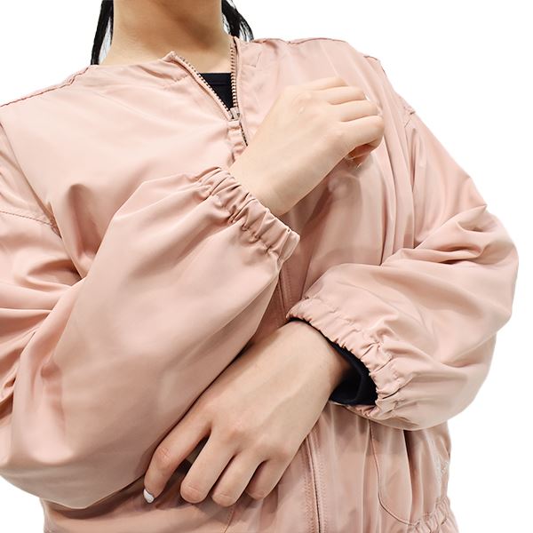 drug store's ダルサテン ヨーク刺繍レース切替 ジップアップ ノーカラー ブルゾン ジャケット