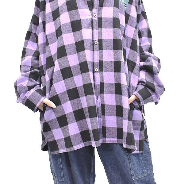 mof manul バッファローチェック バックロゴ刺繍 オーバーサイズ ビッグ シャツ ジャケット