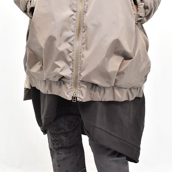 drug store's 300T/ Eタフタ 裏ボア 衿付フード ロングバック サイドスリット ビッグ パーカー ブルゾン ジャケット