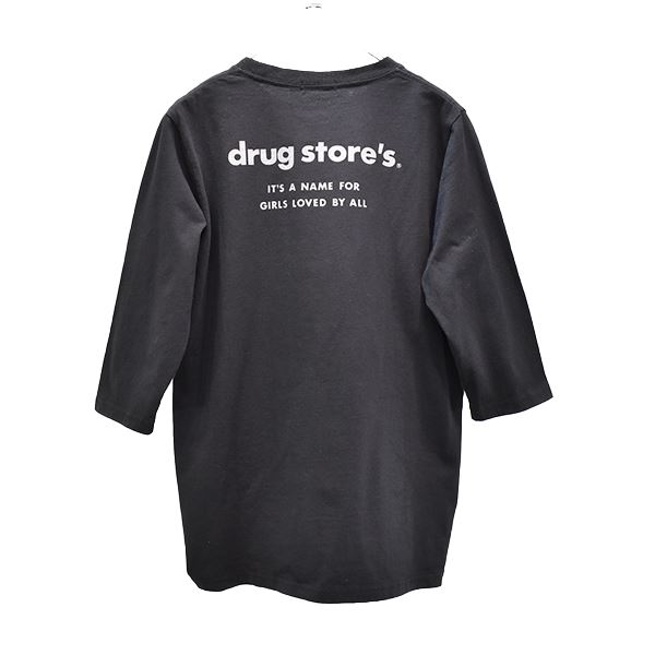 drug store's 20/ 天竺 胸OP刺繍 バックロゴプリント 7分袖 Tシャツ(3