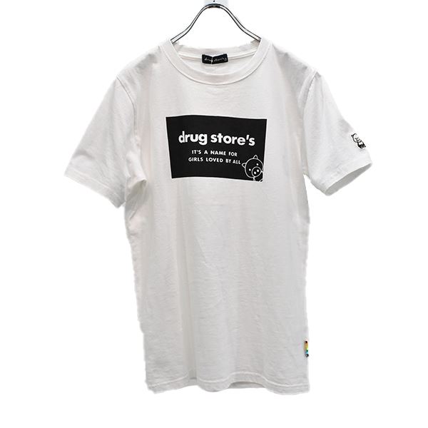 drug store's 20/天竺 袖OP刺繍 ボックスロゴプリント Tシャツ(F 01