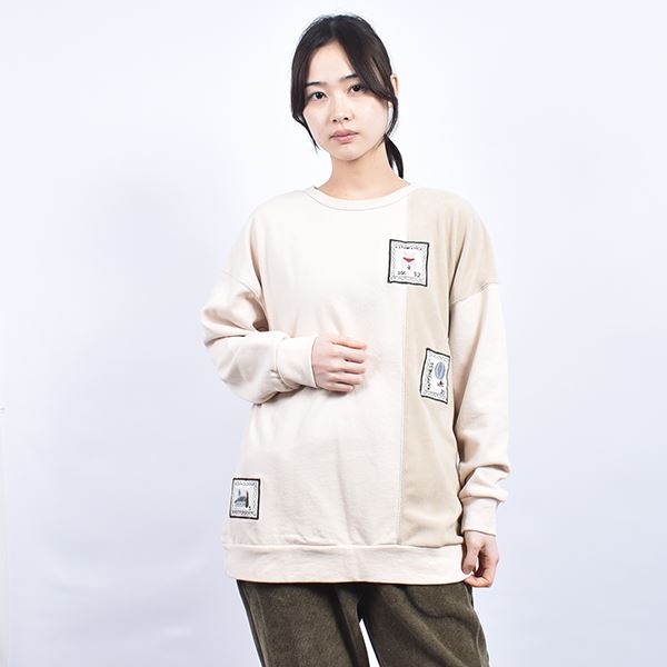 手数料安い D.S.CLUB 11 縦切り替えトレーナー(M 刺繍アップリケ ボア 裏毛 トップス