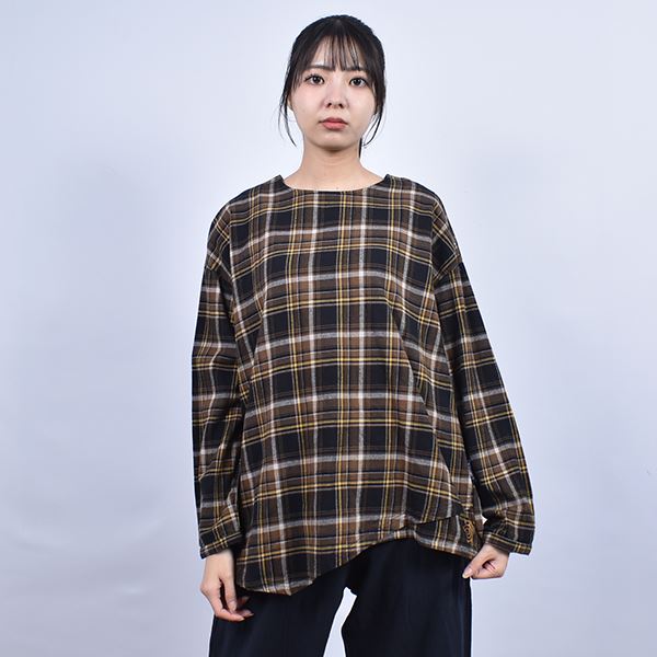 drug store's チェック  ドロップショルダー 裾変形シャツ