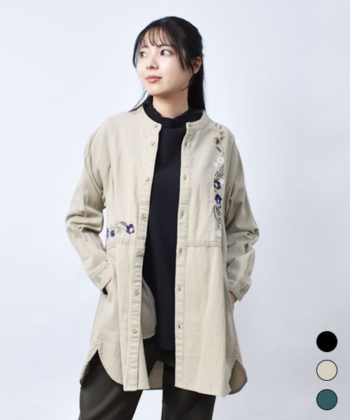 【チュニック】 立衿 重ね着風 長袖 チュニック