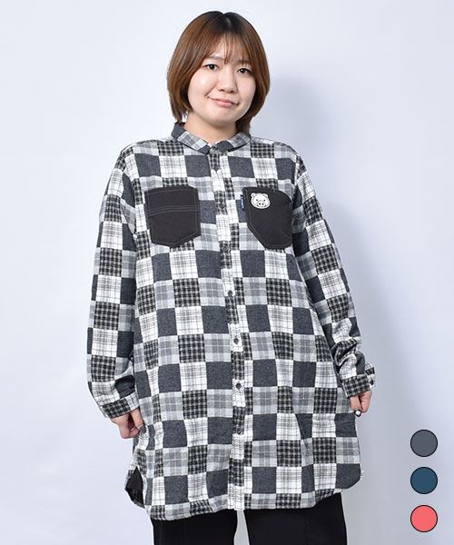 drug store's パッチワーク風チェック ポケットつき チュニック