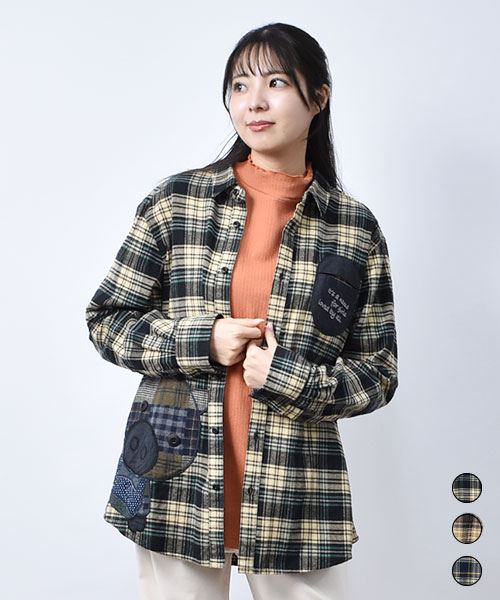 【シャツ】 パッチワーク ブタ レギュラー シャツ