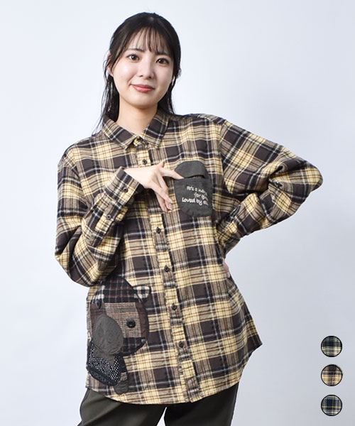 【シャツ】 パッチワーク ブタ レギュラー シャツ