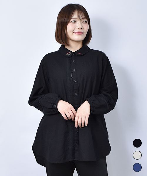 【シャツ】 レース使い ピンタック シャツ