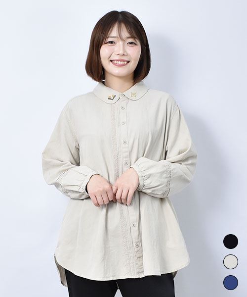 【シャツ】 レース使い ピンタック シャツ