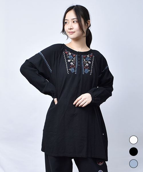 【チュニック】 刺繍 ラグラン チュニック