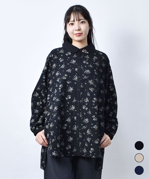 【チュニック】 花柄 チビ衿 チュニック