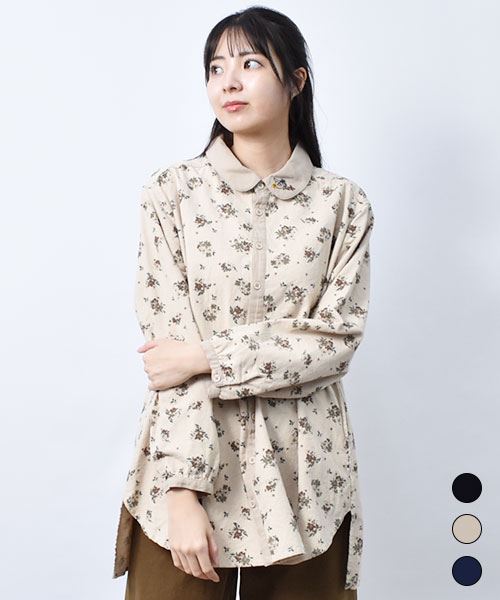 【チュニック】 花柄 チビ衿 チュニック