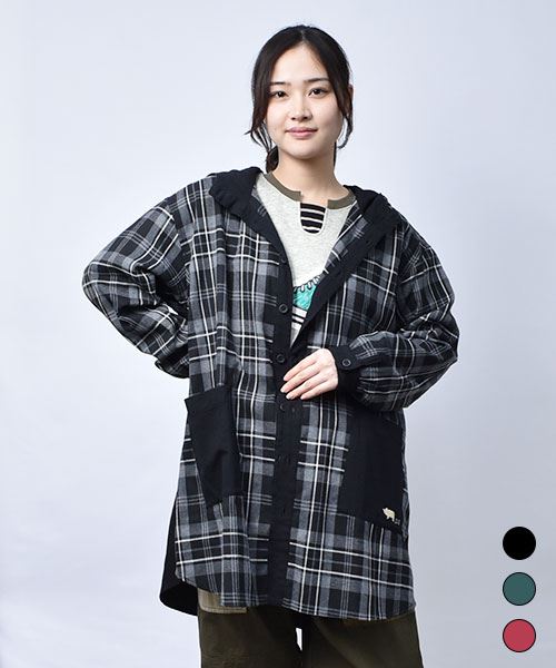 【パーカー】 バックプリント チェック パーカー