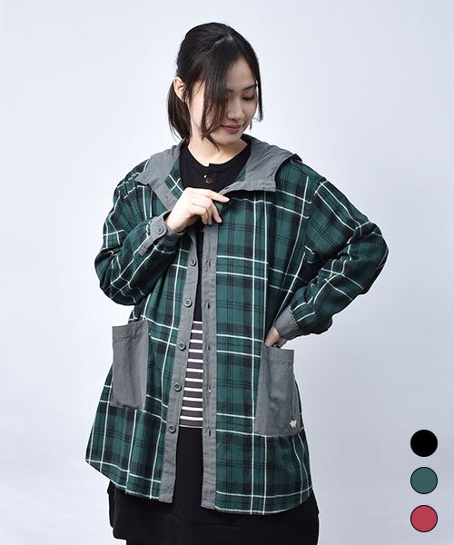 【パーカー】 バックプリント チェック パーカー