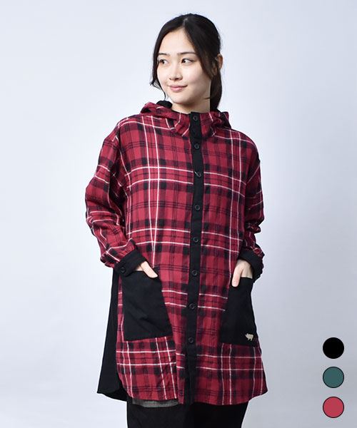 【パーカー】 バックプリント チェック パーカー