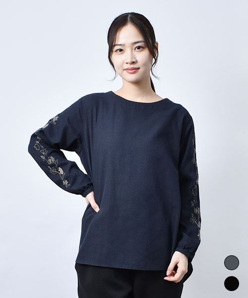 【ブラウス】 グレンチェック 刺繍 ブラウス