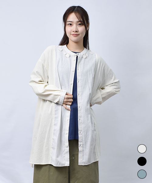 【チュニック】 衿レース 前切替 チュニック