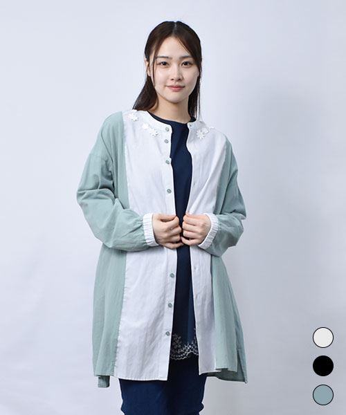 【チュニック】 衿レース 前切替 チュニック