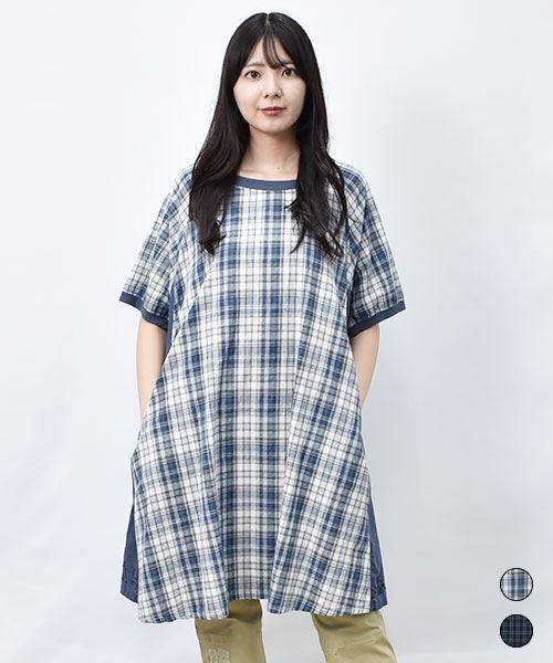 【チュニック】 サイド切替 チェック チュニック