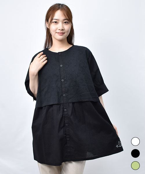 【チュニック】 重ね着風 ワンポイント チュニック