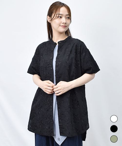 【チュニック】 立体花柄レース シャツ チュニック