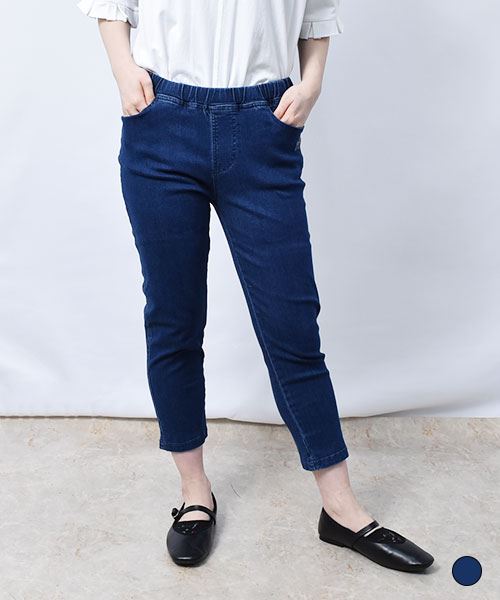 【ストパン】 うず＆花 定番7分丈 デニムストレッチパンツ