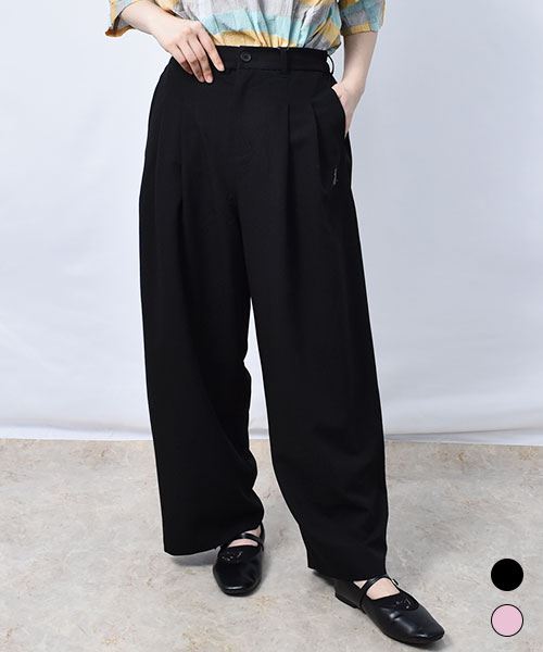 【パンツ】 前タック ストレッチツイル パンツ