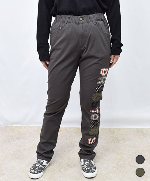【パンツ】 ロゴアップリケ ストレッチ パンツ