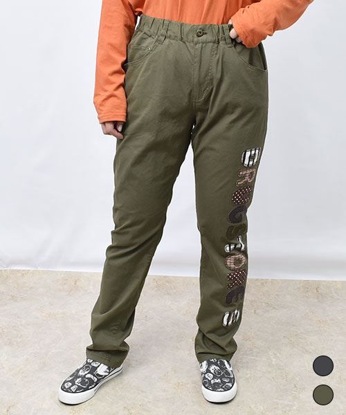【パンツ】 ロゴアップリケ ストレッチ パンツ