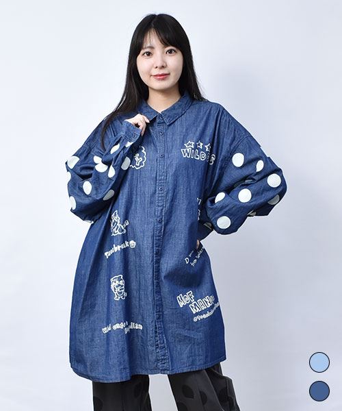 【シャツ】 らくがき風 デニムドット シャツチュニック