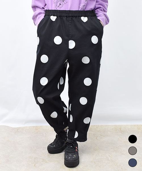 【パンツ】 BIGドット ストレッチツイル ワイドパンツ