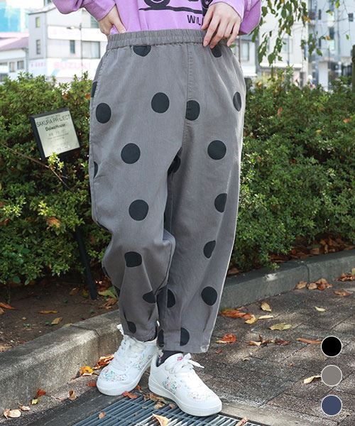 【パンツ】 BIGドット ストレッチツイル ワイドパンツ