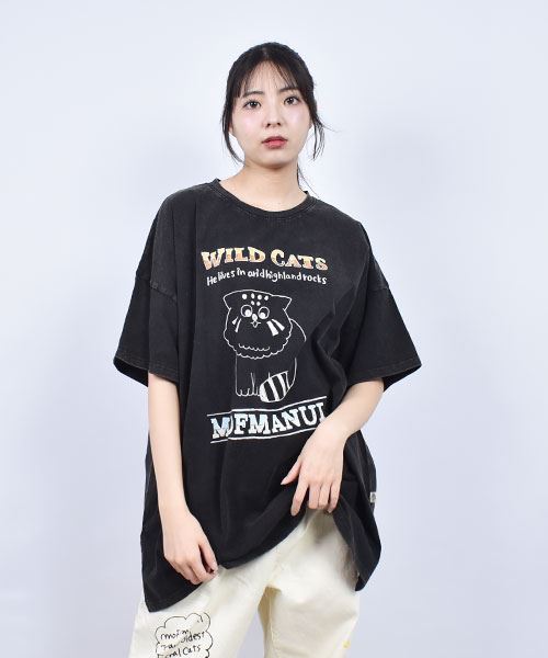 mof manul BIGマヌルネコプリント 5部袖Tシャツ