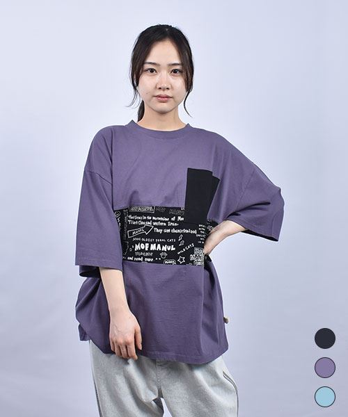 mof manul 20/-OE度詰め天竺 胸ポケット ロゴプリントハギ Tシャツ