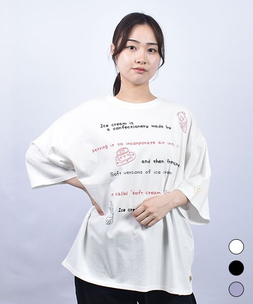 mof manul 20/-OE度詰め天竺 アイスクリーム プリント＆刺繍T