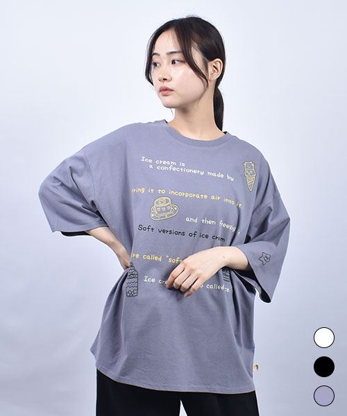 mof manul 20/-OE度詰め天竺 アイスクリーム プリント＆刺繍T