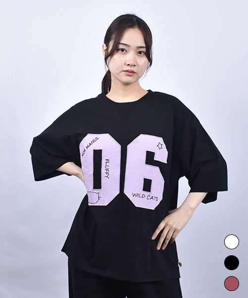 mof manul 20/-OE度詰め天竺 リブ衿 ナンバーアップリケ  T
