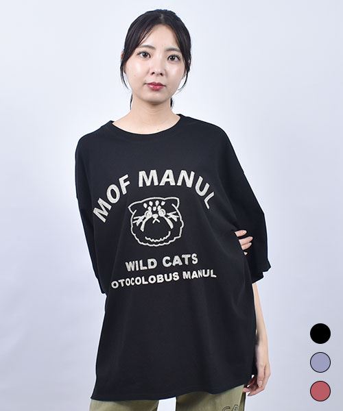 mof manul 20/-OE度詰め天竺 マヌルネコチェーンステッチ Tシャツ