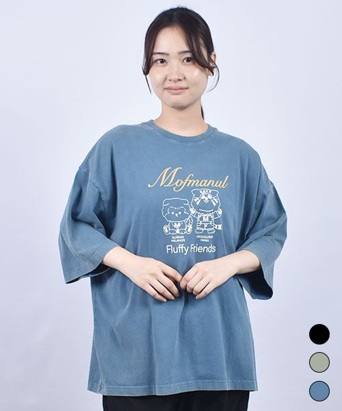 mof manul 20/OE度詰め天竺 リブ衿 マヌルネコ＆アラスカンマラミュートプリントT