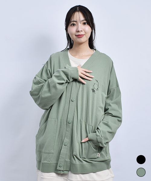 mof manul 20/OE度詰め天竺 マヌルネコプリント カーディガン