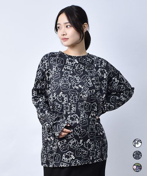 あったかインナー 総柄 クルーネック