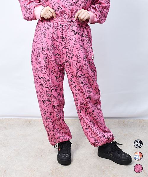 裏起毛 総柄 カーブパンツ