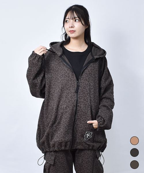 【パーカー / 裏毛】 ヒョウかぶりマヌル レオパード パーカー