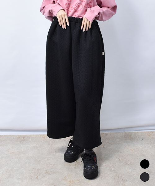【ワイドパンツ】 ふくれジャガード ワイドパンツ