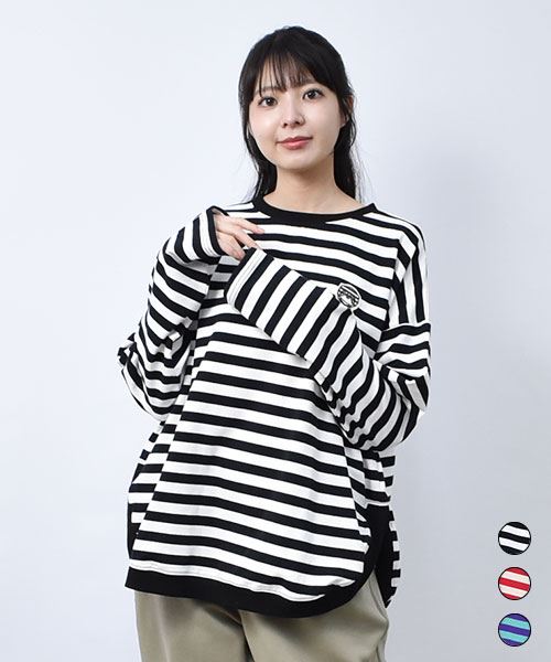 【スウェット トレーナー】 カーブリブ ボーダー トレーナー