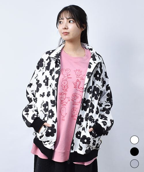 【トレーナー】 総柄 ジャージ風 ジップアップトレーナー