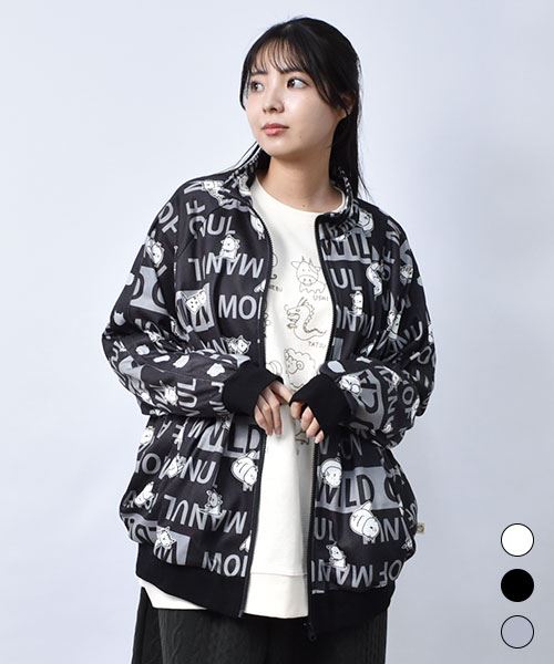 【トレーナー】 総柄 ジャージ風 ジップアップトレーナー