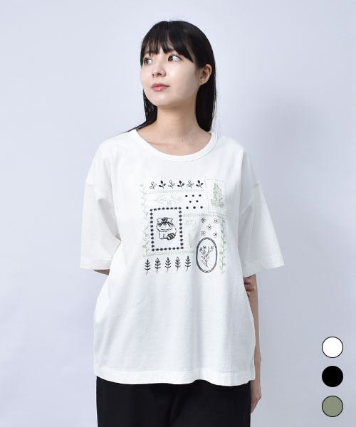 【Tシャツ】 フラワーマヌル プリント Tシャツ
