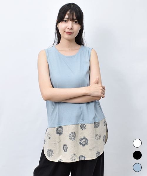 【タンクトップ】 マヌル×レース 裾プリント タンクトップ